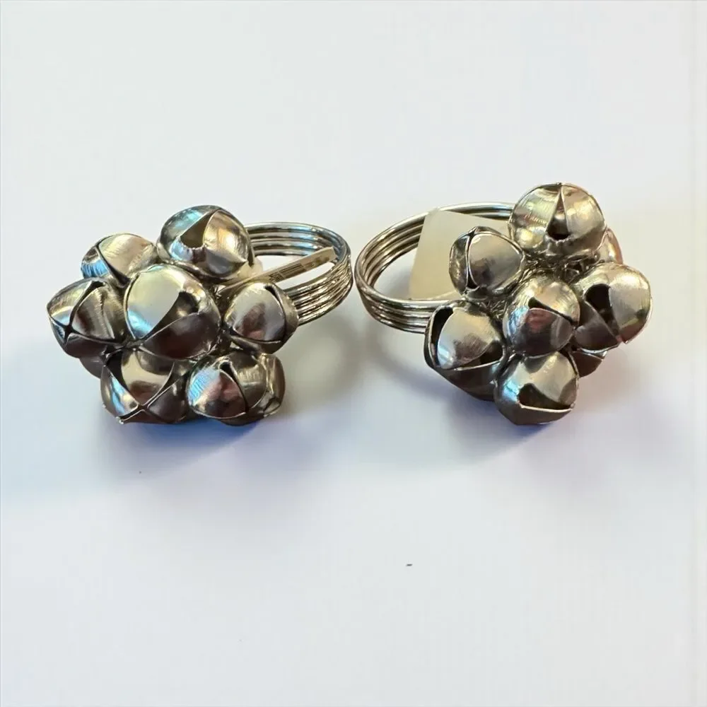 Set of 6 Crate&Barrel Christmas Holiday Silver Napkin Rings